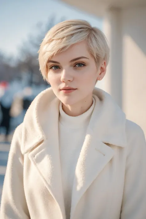Minimalist style winter coat, face portrait, Luventa SG, (8k, RAW photo, best quality, masterpiece:1.2), (realistic, photo-realistic:1.37), best quality, ultra high res, (natural skin texture, hyperrealism, soft light, sharp:1.2), (high contrast:1.1), (intense:1.1), (detailed:1.1), (highest quality, (analog:1.2), (high sharpness), real shadow, photographed by Canon EOS R6, 135mm, 1/1250s, f/2.8, ISO 400, . Simple, clean, uncluttered, modern, elegant