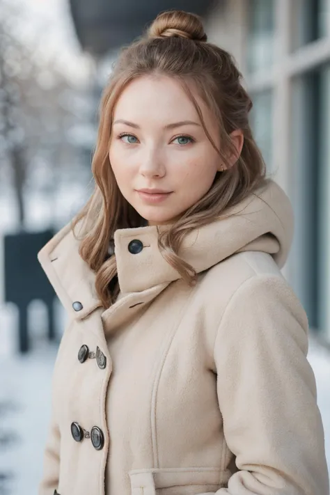 Minimalist style winter coat, face portrait, Bae SG, (8k, RAW photo, best quality, masterpiece:1.2), (realistic, photo-realistic:1.37), best quality, ultra high res, (natural skin texture, hyperrealism, soft light, sharp:1.2), (high contrast:1.1), (intense:1.1), (detailed:1.1), (highest quality, (analog:1.2), (high sharpness), real shadow, photographed by Canon EOS R6, 135mm, 1/1250s, f/2.8, ISO 400, . Simple, clean, uncluttered, modern, elegant