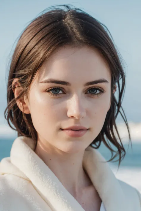 Minimalist style winter coat, face portrait, NinaQ SG, (8k, RAW photo, best quality, masterpiece:1.2), (realistic, photo-realistic:1.37), best quality, ultra high res, (natural skin texture, hyperrealism, soft light, sharp:1.2), (high contrast:1.1), (intense:1.1), (detailed:1.1), (highest quality, (analog:1.2), (high sharpness), real shadow, photographed by Canon EOS R6, 135mm, 1/1250s, f/2.8, ISO 400, . Simple, clean, uncluttered, modern, elegant