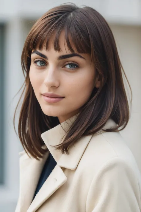 Minimalist style winter coat, face portrait, Astargoth SG, (8k, RAW photo, best quality, masterpiece:1.2), (realistic, photo-realistic:1.37), best quality, ultra high res, (natural skin texture, hyperrealism, soft light, sharp:1.2), (high contrast:1.1), (intense:1.1), (detailed:1.1), (highest quality, (analog:1.2), (high sharpness), real shadow, photographed by Canon EOS R6, 135mm, 1/1250s, f/2.8, ISO 400, . Simple, clean, uncluttered, modern, elegant