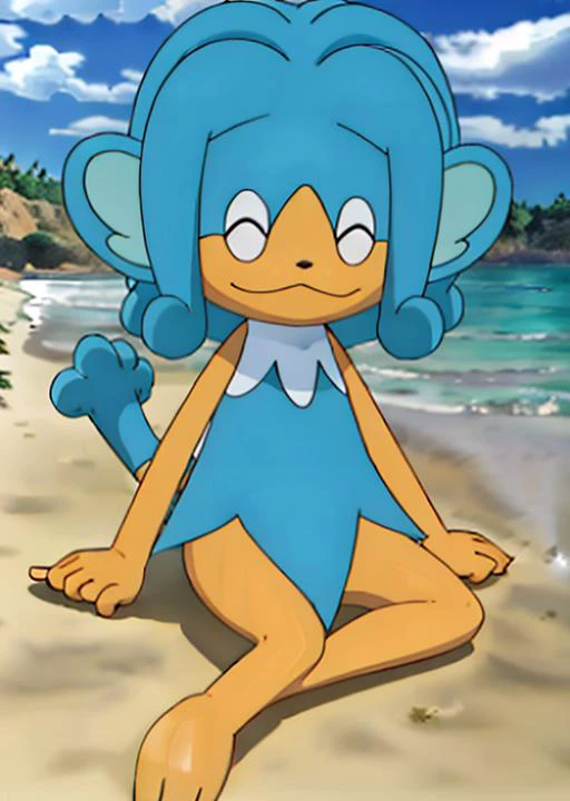 masterpiece, best quality, highres,
<lora:Char_Pokemon_P-Simipour_v2:0.8>, Simipour, blue hair, closed eyes, furry, pokemon (creature), tail, anime,
sitting, beach, sunset, orange sky