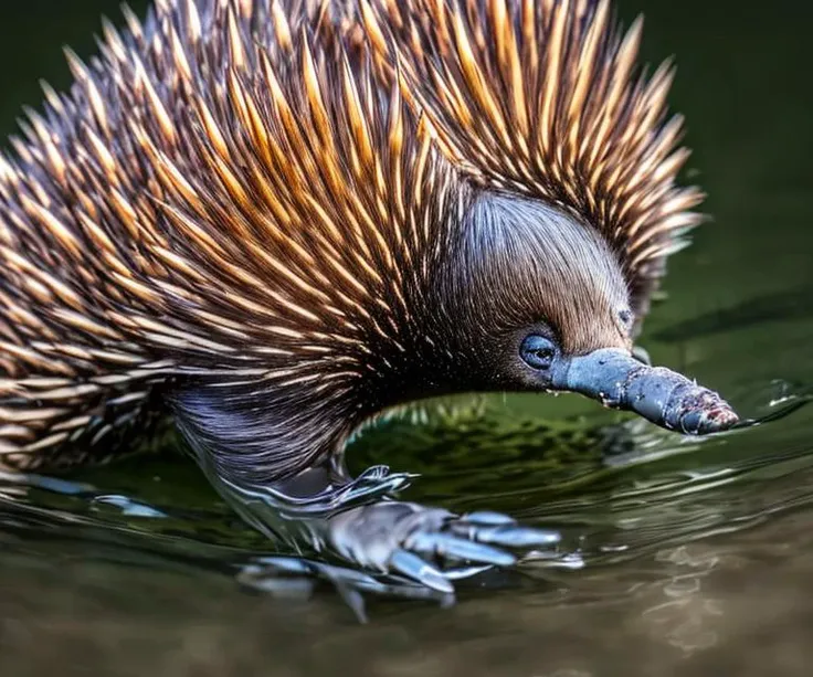 wjqechidna in water, sharp focused award winning photo, <lora:wjqechidna-12:1>