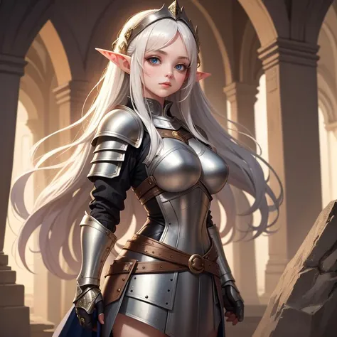 1girl, elf, in medieval armor suit, medieval world, best quality, masterpiece.