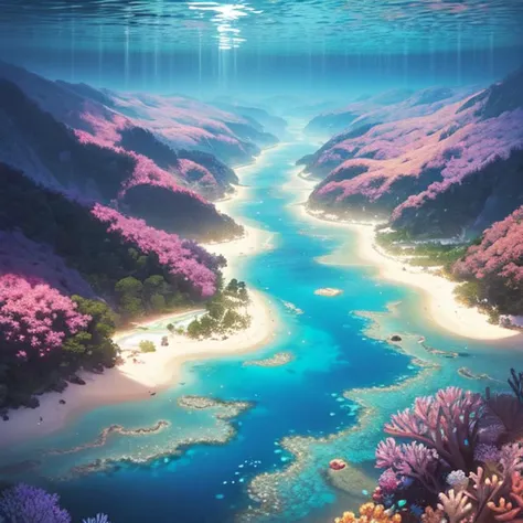 Great Barrier Reef is a vibrant underwater paradise teeming with life,A dense fog blankets the rolling hills, creating an ethereal atmosphere,Warm lighting