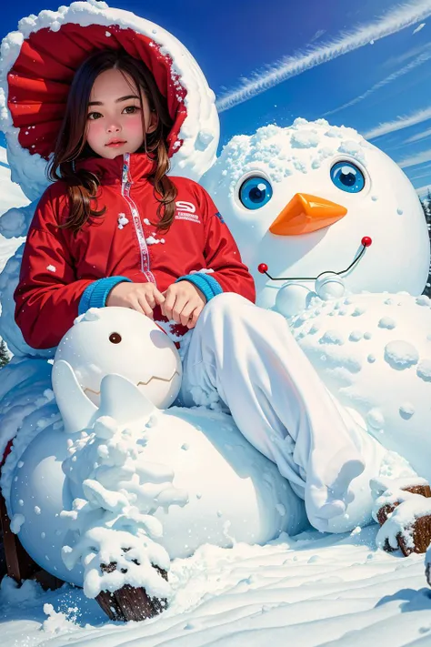 masterpiece, best quality, ultra-detailed, (RAW photo, realistic, photo), snow day, snow sport, lots of snow, snow man (realistic), film grain