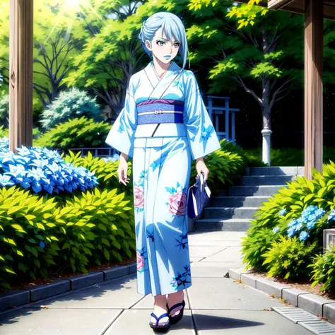 <lora:BlueRose001:0.7>,<lora:add_detail>,<lora:noline:0.5>,
KarinaLyle,1girl,
BlueRose,1girl,
short hair,blue hair,blue lips,
full body,
kimono,japan garden,morning sun,
