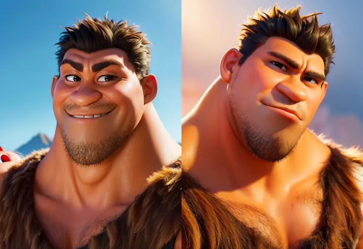 <lora:Grug_Crood_05:0.6>
(masterpiece), (best quality),
1boy, Grug_Crood, solo, primitive, short hair, big nose, muscle, happy, 
(sleeveless suit:1.3), portrait close-up,
PIXAR, CARTOON, (Smooth:1.2),