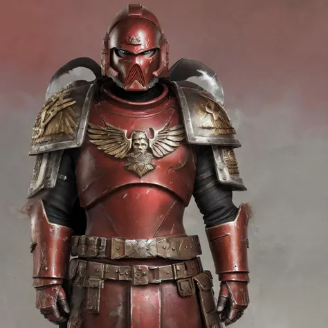 a photo of a male soldier, wearing a red armor, wearing a helmet <lora:WH40K:0.7>, tk-char, award winning image, highly detailed, 16k, masterpiece, <lora:SPBGTK-C-Enh:0.3>