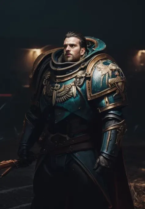 focus, hecavill, sks person,  closeup, action pose, dynamic angle,
(upper body:1.2), 
, night, solo, 1boy, full armor, battle-worn armor, bulky,  40k, lion'el, blonde hair, slickedback hair, facial scaring, old,  ruins, battle field,
[(
slow motion, motion blur, dynamic, 
Cinematic film still, sparks,  battle field, 
((Best quality)), 
8K RAW, 
ravishing, (vivid bright colors:1.3), vibrant,  best quality,
 8k, artstation, 
by Esaias van de Velde, Cagnaccio di San Pietro, Warwick , Theo van Rysselberghe, negative space, colorgraded, Cinematic film still, analog style, RAW photo, hyper real photo, ultrarealistic , 8k uhd, dslr, soft lighting, high quality, film grain 50mm lens,  colorgraded, volumetric lighting, volumetric fog,  absurdres, , realistic,  Cinematic composition, 
back lighting,
<lora:uv:0.7> <lora:LowRA:0.65><lora:FilmG2:0.66>
 <lora:lionel mk1:0.53> <lora:3DMM_V11:0.0> <lora:add_detail:0.4><lora:WH40K:0.24> 
):8]
<lyco:GoodHands-beta2:1.0> 
 <lyco:locon_henry_v1_from_v1_64_32:0.4>