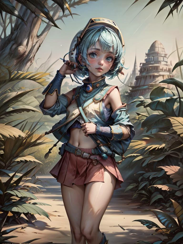 ((masterpiece)), ((best quality)), 8k, high detailed, ultra-detailed, ((lush planetary paradise)), ((explorer girl)), (exotic wildlife), (vibrant landscapes), (adventurous spirit), (hidden treasures), (unexplored territories), capturing the joy and curiosity of a girl exploring a lush and vibrant planetary paradise