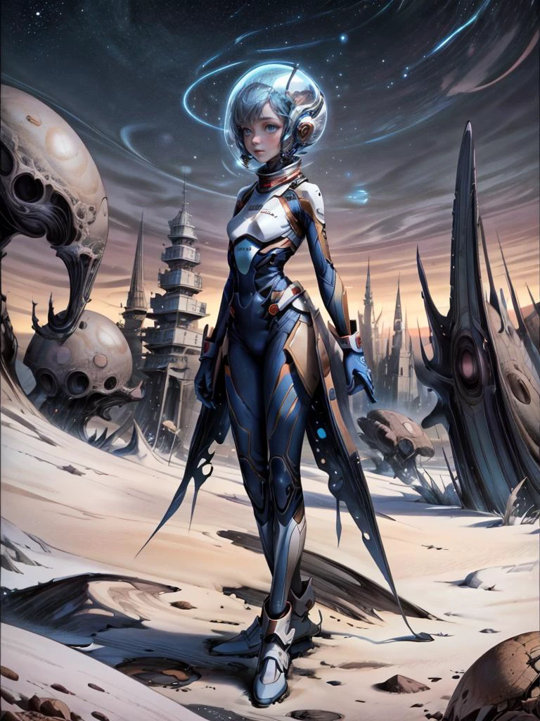 Alien planet, 1girl, extraterrestrial beings, unknown landscapes, interstellar exploration