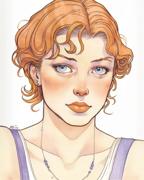 BAStyle, highest quality, a sci-fi illustration of a woman
twenty-something, lithe, sub-saharan african, violet eyes, small ears, nostril narrow nose, receding chin with cleft, rectangular face shape, light auburn bob cut hair, affection ((by Milo Manara))