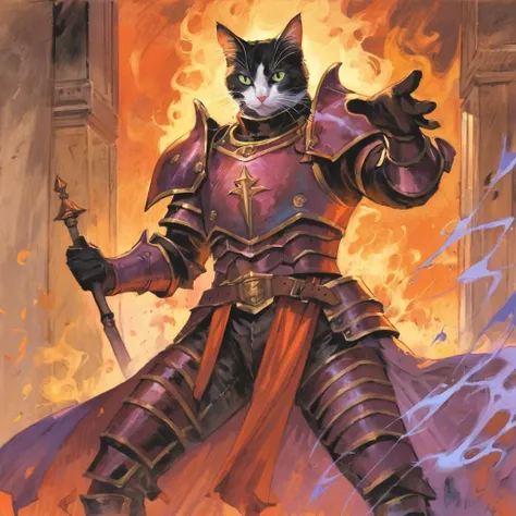 BAStyle, highest quality, a painting of a cat, magic, armor, bold colors, by Dave Dorman