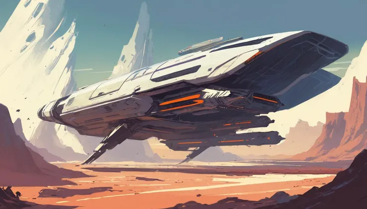 BAStyle, highest quality, a sci-fi concept art of a retrofuturistic spacecraft, exotic alien landscape, complex,
by Col Price