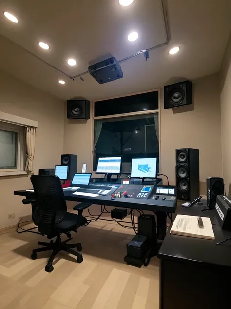 masterpiece, best quality, ultra-detailed, illustration,
controlroom, scenery, speaker, clock, computer, indoors, chair, table, monitor, instrument, window, ceiling light, light, night, lamp
<lora:recording_studio:0.6>