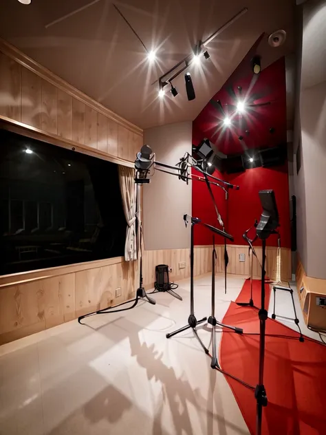 masterpiece, best quality, ultra-detailed, illustration,
recbooth, curtains, window, indoors, door, scenery, lamp, chair, light, microphone, microphone stand, monitor,
<lora:recording_studio:1>