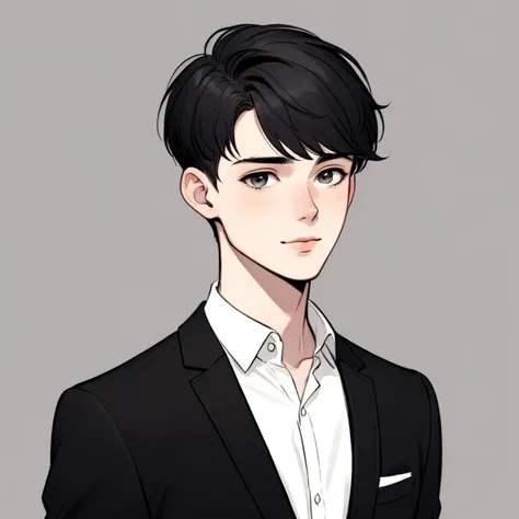 a cute guy , whit short hair (colour black) (elegant style) cute details (portair)