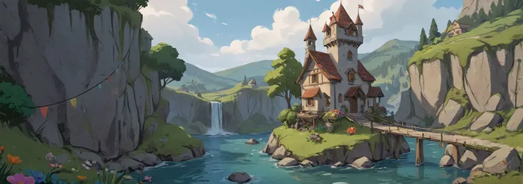 isometric 3d art of floating rock citadel, cobblestone, flowers, verdant, stone, moss, fish pool, (waterfall:1.2), cottage, hyper realistic, rope bridges, medieval flags, epic sky clouds, hdr,"detailed skin texture, highly detailled fabrics, precise linen, precise bump textures, absurd res textures, high glossy, perfect reflection, intricate surfaces, subsurface scattering, ambiant occlusion, subtle scratchs, imperfections, soft shadow, insane detail, detailled stitches and sews, intricate leather","glow effects, godrays, Hand drawn, render, 8k, octane render, cinema 4d, blender, dark, atmospheric 4k ultra detailed, cinematic, Sharp focus, big depth of field, Masterpiece, colors, 3d octane render, 4k, concept art, trending on artstation, hyperrealistic, Vivid colors, extremely detailed CG unity 8k wallpaper, trending on CGSociety, Intricate, High Detail, dramatic"
