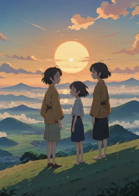 anime screencap,
detailed face
In the mesmerizing world of Makoto Shinkai's anime movie, envision a poignant scene where 2 girls stand atop a hill, their silhouettes framed against the backdrop of a breathtaking sunset. The rich, warm colors of the setting sun cast a serene, golden glow over the landscape, while the characters, with expressions of yearning and hope, share a quiet, heartfelt moment that captures the essence of Shinkai's profound storytelling and visual artistry.