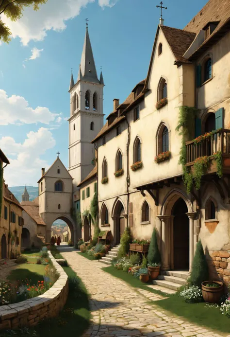 a beautiful medieval landscape with hermit catholic nuns, highly detailed, Painting by Canaletto, masterpiece. ultra details, high quality, high resolution, highly detailed, photorealistic, super resolution, crisp quality, sharpen focus, extremely detailed, octane render, 8 k, <lora:xl_more_art-full_v1:0.5>