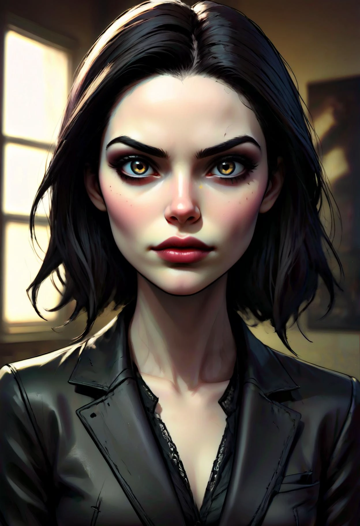 Positiv Clip L
comic book, style of Casey Baugh, an award-winning picture, an impressive close up, face, skinny, Gothic, woman
Positive Clip G
comic book, style of Casey Baugh, an award-winning picture, an impressive close up, of the face of a skinny Gothic woman that captivates the viewer. Her pale, porcelain-like skin appears almost supernatural, while her dark eyes exude depth and penetration. The fine details of her face are accentuated by the interplay of light and shadow, highlighting her distinctive features. The dark lips lend a mysterious sensuality to her expression. This close-up captures the intensity and captivating allure of Gothic aesthetics in a single moment
---------