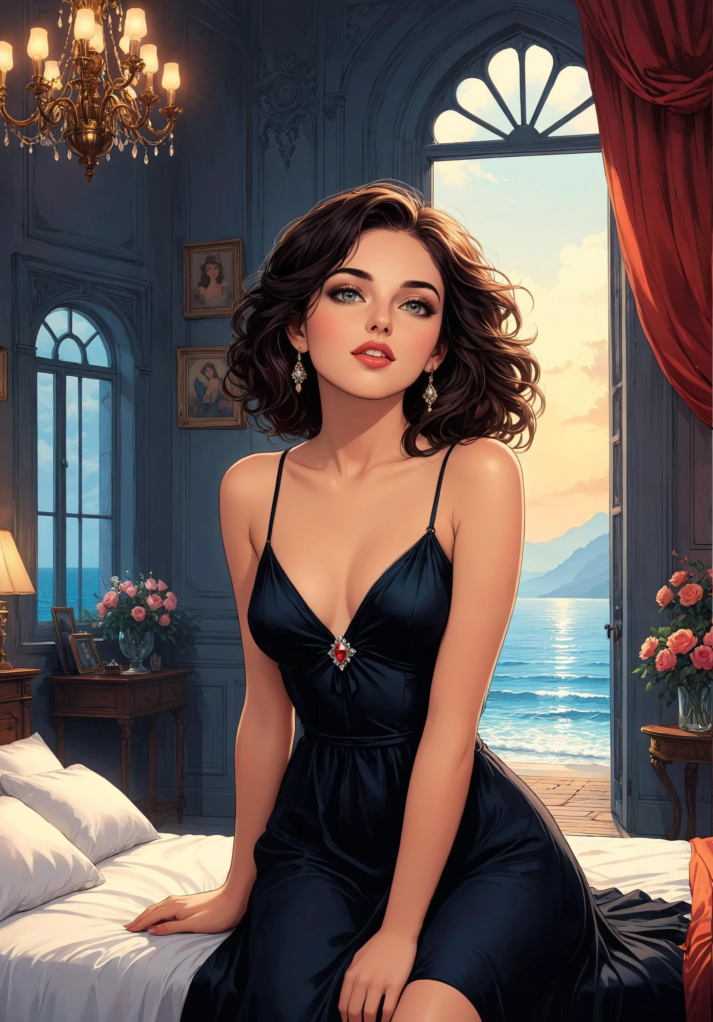 concept art breathtaking , bliss, languor, desire, pleasure, shyness, excitation, attraction, tenderness, seduction, adoration, charm, youth, lust, gratification, allure, dreamy, effete, loveliness, indulge, perfection, beauty. playful woman alone. graphic novels illustration.
<lora:InkArtXL_1.2:0.7> . award-winning, professional, highly detailed . digital artwork, illustrative, painterly, matte painting, highly detailed