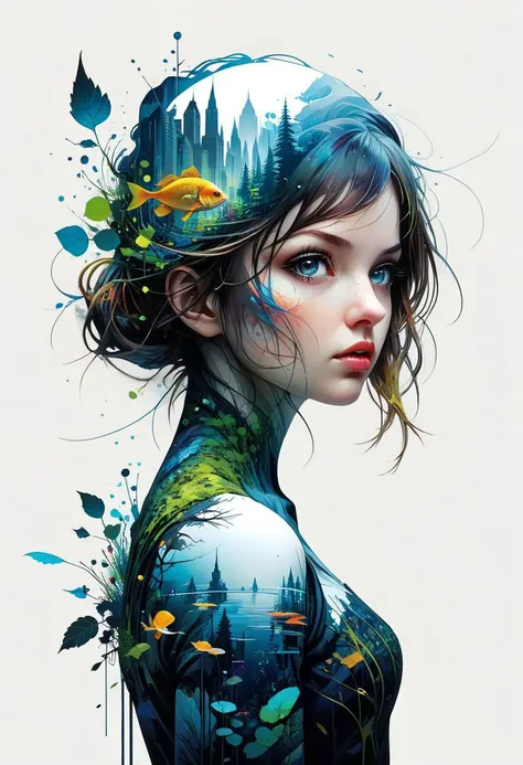 mysterious silhouette of woman from the enchanted pond, abstract art, by Minjae Lee, Carne Griffiths, Emily Kell, Geoffroy Thoorens, Aaron Horkey, Jordan Grimmer, Greg Rutkowski, extraordinary depth, masterpiece, surreal, geometric patterns, extremely detailed, bokeh, perfect balance , deep and thin edges, artistic photorealism, smoothness, excellent masterpiece by the head of rapid engineering, (white background: 1.2),