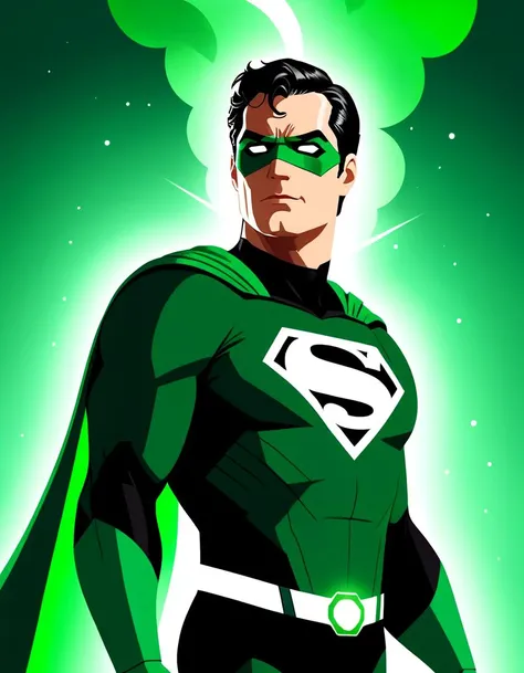 A dramatic lineless movie poster for Superman as a Green Lantern