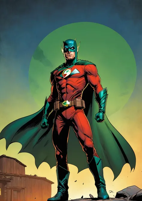 [batman| the flash|green arrow|superman|green lantern], heroic pose, cowboy shot, dc comic style, solo