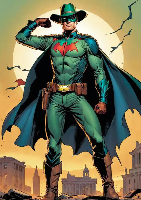 [batman| the flash|green arrow|superman|green lantern], heroic pose, cowboy shot, dc comic style, solo