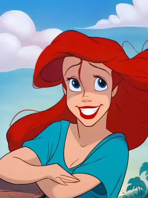 <lora:Ariel:0.9> ar_el, 1girl, fair skin, red lips, red hair, large aqua-blue eyes,, score_9, score_8_up, score_7_up,