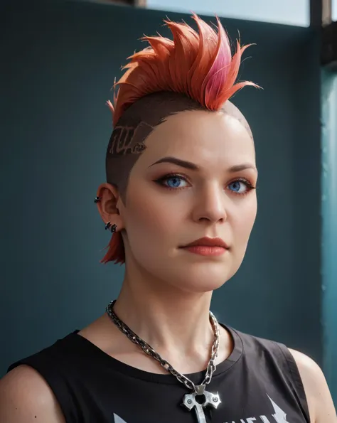 punk outfit, colored Mohawk hair, chain necklace, atmospheric, cinematic, high detail, masterpiece, score_9, score_8_up, score_7_up, score_6_up, score_5_up, score_4_up, source_anime, ultrarealistic <lora:S4ndr4_ponymerge9:0.75>