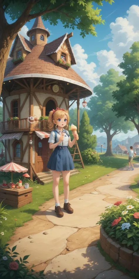 Fairy tale score_9,score_8_up,score_7_up,highres,a girl holding ice cream at the playground,walk and eat,tourists,a lively scene,amusement facilities,<lora:add-detail-xl:0.8>,<lora:xl_more_art-full_v1:0.7>, . Magical, fantastical, enchanting, storybook style, highly detailed