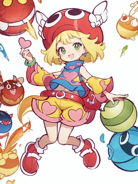 <lora:amitie:0.8:ALL> kawaii amitie petite cute 1girl, green eyes, blonde hair, short hair, bracelet, jewelry +++ hat with wings, skyblue shirt sleeveless, red belt, red shoes, yellow shorts, pink heart +++ happy, +++ extremely quality extremely detailed absurdres high resolution, contrapposto glow shine like opal animeted <lora:_hipoly3DModelLora_v10:0.2:NF> hiqcgbody ++ Faint lips,UC:realistic cute anime face cinematic angle Girl at the front single focus dynamic pose