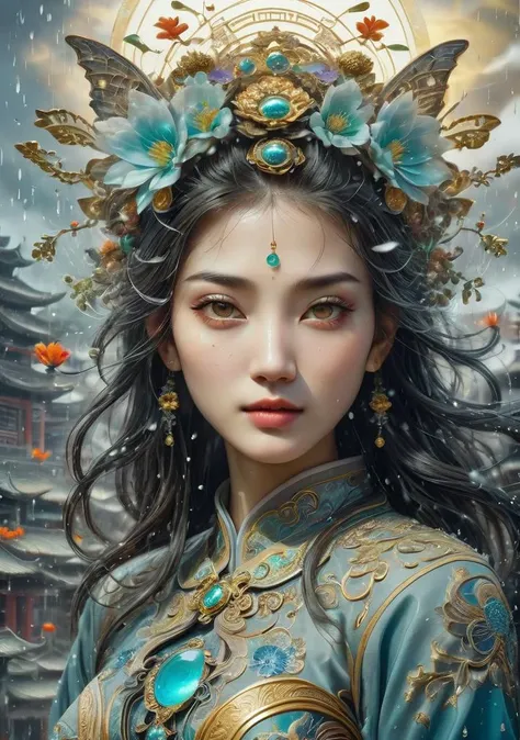Traditional Chinese painting style,city,unimaginable beauty,photo of [ghoul|woman],[pink eyes:1.067],round floral framed,[pirate hat:0.752],insanely detailed,surrealism detail,hyper-detailed complex,emitting an orgasmic sensation,[8K wallpaper:0.984],god rays,vintage effect,[hard focus:0.96],detailed Vibrant face,[k-pop:0.873],[rain:0.122],wind,decorated with complex patterns and exquisite lines,[upper body shot:0.788],The Medium,