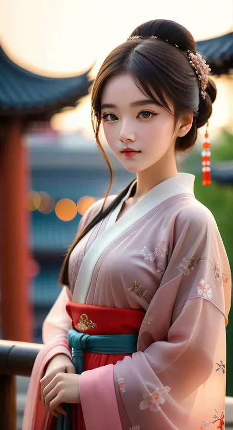 masterpiece,best quality,city,1girl,looking at viewer,bokeh,hanfu,