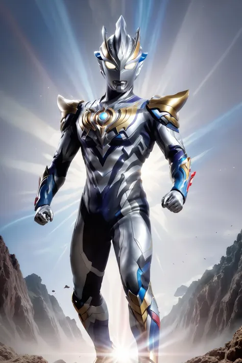 Ultraman, Cosmic Guardian, Light Bringer, Silver Stature, Bright Eyes, Superpowers, Light Beam Attack, Transforming Warrior, Evil Forces, Combative Challenges, Righteous Conviction, Unyielding Spirit.