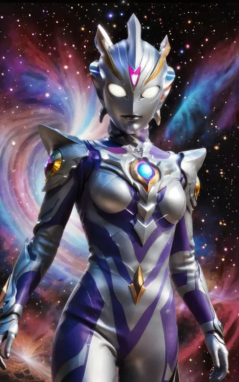 colorful,female Ultraman,Essence of the Cosmos,Defender of Justice,Radiant Form,Stellar Eyes,Silver Halo,Cosmic Armor,Cosmic Manipulation,Interstellar Travel,Telepathy,Compassionate Warrior,Unwavering Justice,Cosmic Odyssey,Battles and Triumphs.,(no hair:1)