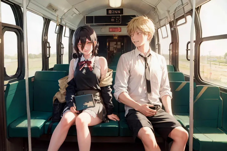 masterpiece, best quality,denjixreze, blush, train interior, smile