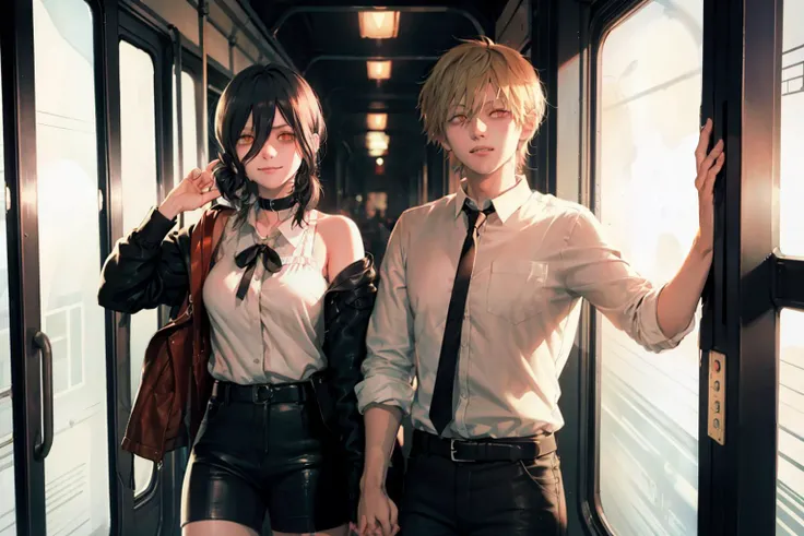 masterpiece, best quality,denjixreze, blush, train interior, smile,,