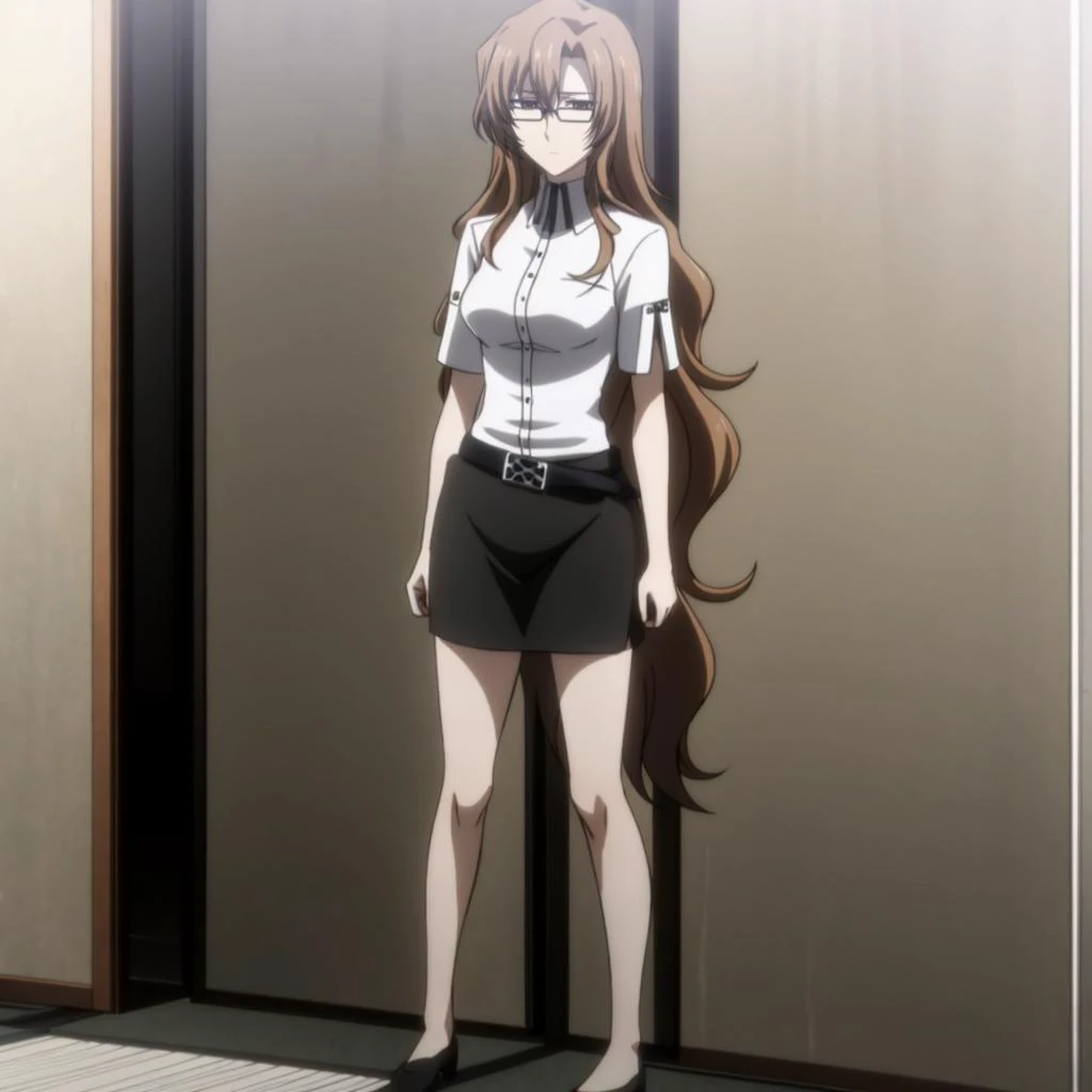 <lora:MoekaKiryu001:0.7>,<lora:add_detail:0.5>,
MoekaKiryu,1woman,solo,
brown hair,long hair,expressionless,
glasses,
Collared shirt,short sleeve,
belt,
black skirt,
full body,