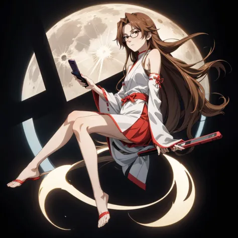 <lora:MoekaKiryu001:0.4>,<lora:add_detail:1>,<lora:boldline:-0.3>,<lora:noline:0.3>,
MoekaKiryu,1woman,solo,expressionless,
long hair,brown hair,brown eyes,
glasses,
full body,
moon,
flip_phone,holding flip_phone,miko,