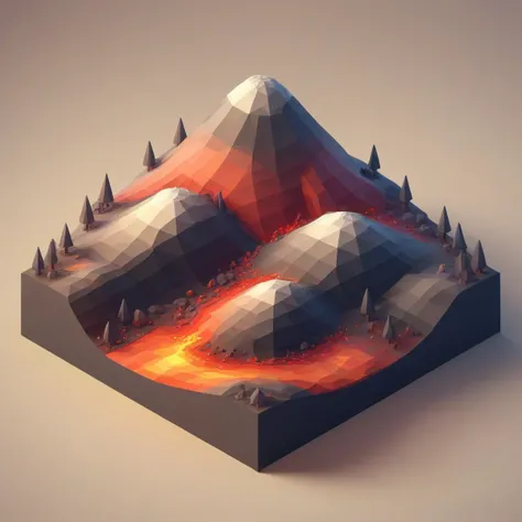 isometric, low poly, volcano, lava <lora:isometric_lowpoly_XL:0.7>