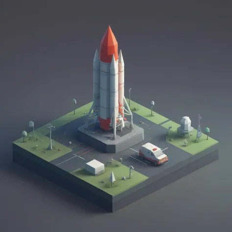 isometric, low poly, rocket on the launch pad, <lora:isometric_lowpoly_XL:0.7>