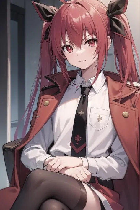 kotoriitsuka, <lora:kotoriitsuka-lora-nochekaiser:1>,
kotori itsuka, long hair, (red eyes:1.5), red hair, ahoge, (flat chest:1.2),
BREAK (coat on shoulders:1.7), (white shirt:1.5), coat, (red coat:1.5), collared shirt, long sleeves, twintails, hair ribbon, black ribbon, necktie, school uniform, skirt, red skirt, pleated skirt, thighhighs, black necktie,
BREAK looking at viewer, (sitting:1.5), throne, from below, smile, angry, chair, crossed arms,
BREAK indoors,
BREAK <lyco:GoodHands-beta2:1>, (masterpiece:1.2), best quality, high resolution, unity 8k wallpaper, (illustration:0.8), (beautiful detailed eyes:1.6), extremely detailed face, perfect lighting, extremely detailed CG, (perfect hands, perfect anatomy),