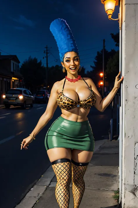 Objective: (Capturing the epitome of a modern pop icon)
Neon orange attire: (A vibrant, eye-catching jumpsuit adorned with inflatable lime parts, oversized puffy sleeves, and a teal mohawk wig, reminiscent of synthwave fashion)
Personality: (Confident, bold, and unapologetic, embodying the spirit of Womancore)
Physique: (Bottom-heavy with exaggerated curves, boasting a narrow triangular waist, wide trapezoidal hips, and flat chest abs)
Location: (Amidst the colorful chaos of a balloon carn
