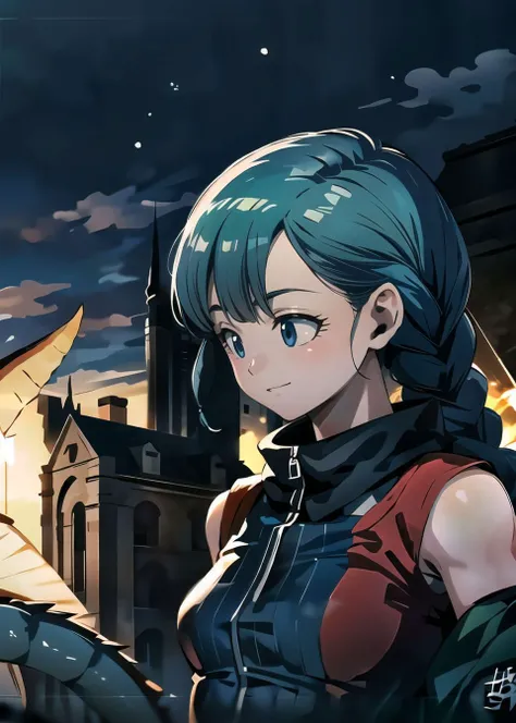 <lora:bulma_9:1> Bulma meets a legendary dragon, on the planet namek, depth of field, boke background, medium braids, slight smile, <lora:add_detail:.4> beautiful, masterpiece