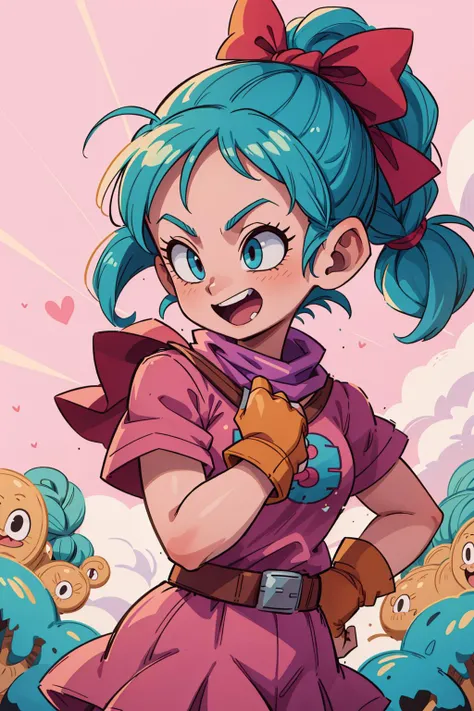 ((best quality, masterpiece)), ((style-swirlmagic):0.4),
1girl, power pose, <lyco:bulma_v1:0.7>dragon ball, blmpony, aqua hair, hair ribbon, braided ponytail, pink shirt, belt, scarf, pink skirt, clothes writing, brown gloves, smile, open mouth,
<lora:more_details:0.3>, <lora:bulma_9:0.6>