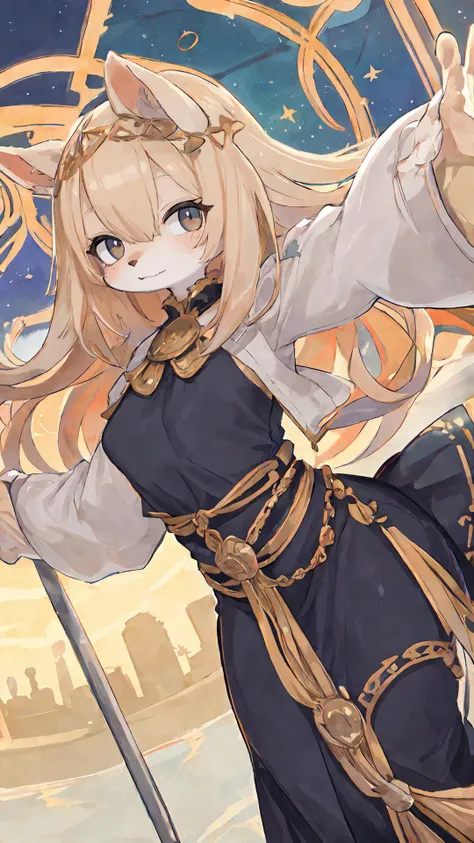 (Doe anthro furry female Virgin Mary:1.1), adult and graceful, wrapped in a flowing robe, Posture of standing with arms open, radiating a sense of calm and grace BREAK Hair replaced with a soft fur coat, colored a gentle brown, Face reflecting kindness and compassion, <lora:LessHighlightEyes:-0.5>, Eyes filled with an endless depth of understanding and love, Ears subtly raised, adding to the graceful silhouette BREAK Body cloaked in a flowing, intricate robe, colors soft and soothing, Upper portion of the robe delicately draped over her body BREAK Legs firmly grounded, yet maintaining a sense of lightness, The lower portion of the robe cascading down, covering her legs BREAK Tail subtly visible, matching the soft color of her fur BREAK Right hand delicately holding prayer beads, good and nice hands <lyco:GoodHands-beta2:1.0> Left hand gently extended in a welcoming gesture, BREAK Foreground featuring a soft halo, glowing gently behind her head, Background filled with a radiant golden light, enhancing the overall sense of serenity BREAK Art effects reflecting the grace and calm of the character, Art style inspired by Byzantine Art and Stained Glass techniques, channeling the works of Andrei Rublev and Fra Angelico, Camera angle providing an eye level view, facilitating a sense of connection with the character BREAK Imagine the gentle doe as Virgin Mary, her calm demeanor and kind eyes exuding a deep sense of comfort and faith, Quality of illustration to capture the intricate details, play of light, and radiant colors of the scene. ultra detailed masterpiece art