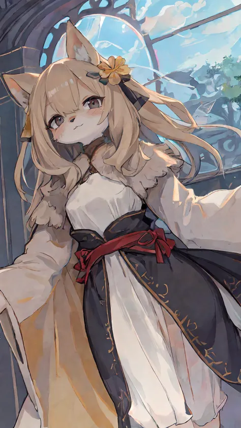 (Doe anthro furry female Virgin Mary:1.1), adult and graceful, wrapped in a flowing robe, Posture of standing with arms open, radiating a sense of calm and grace BREAK Hair replaced with a soft fur coat, colored a gentle brown, Face reflecting kindness and compassion, <lora:LessHighlightEyes:-0.5>, Eyes filled with an endless depth of understanding and love, Ears subtly raised, adding to the graceful silhouette BREAK Body cloaked in a flowing, intricate robe, colors soft and soothing, Upper portion of the robe delicately draped over her body BREAK Legs firmly grounded, yet maintaining a sense of lightness, The lower portion of the robe cascading down, covering her legs BREAK Tail subtly visible, matching the soft color of her fur BREAK Right hand delicately holding prayer beads, good and nice hands <lyco:GoodHands-beta2:1.0> Left hand gently extended in a welcoming gesture, BREAK Foreground featuring a soft halo, glowing gently behind her head, Background filled with a radiant golden light, enhancing the overall sense of serenity BREAK Art effects reflecting the grace and calm of the character, Art style inspired by Byzantine Art and Stained Glass techniques, channeling the works of Andrei Rublev and Fra Angelico, Camera angle providing an eye level view, facilitating a sense of connection with the character BREAK Imagine the gentle doe as Virgin Mary, her calm demeanor and kind eyes exuding a deep sense of comfort and faith, Quality of illustration to capture the intricate details, play of light, and radiant colors of the scene. ultra detailed masterpiece art